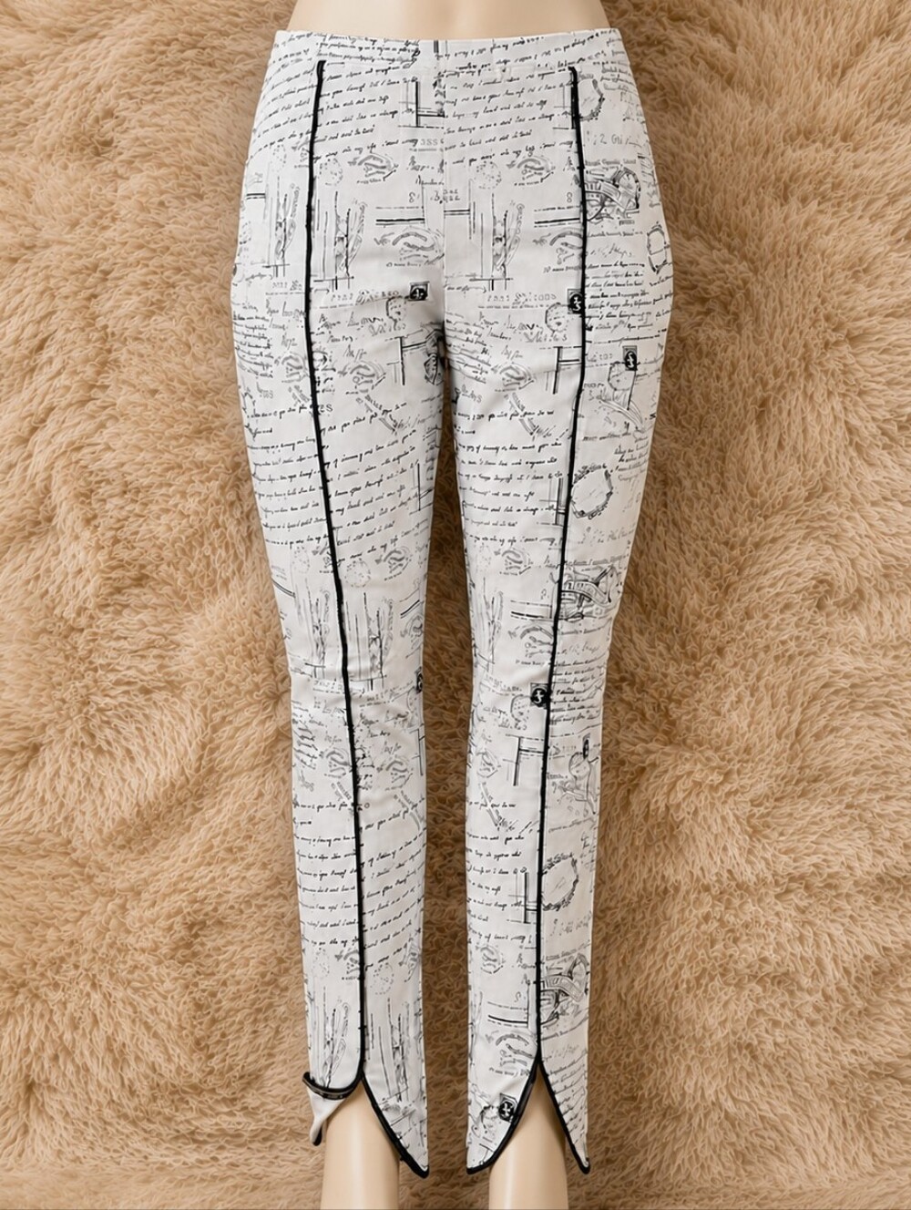 NEW Joseph Ribkoff White Script High Rise Skinny Crop Pants Black Script Size 16